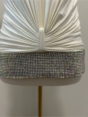 SKY White Rhinestone Halter Top